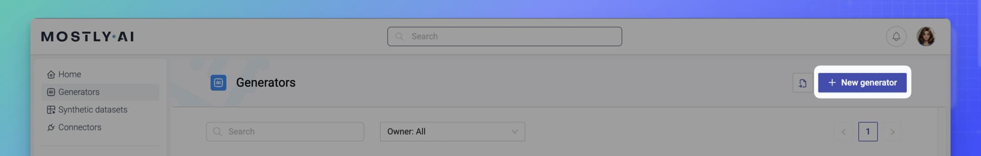 MOSTLY AI - Generators page - Click New generator